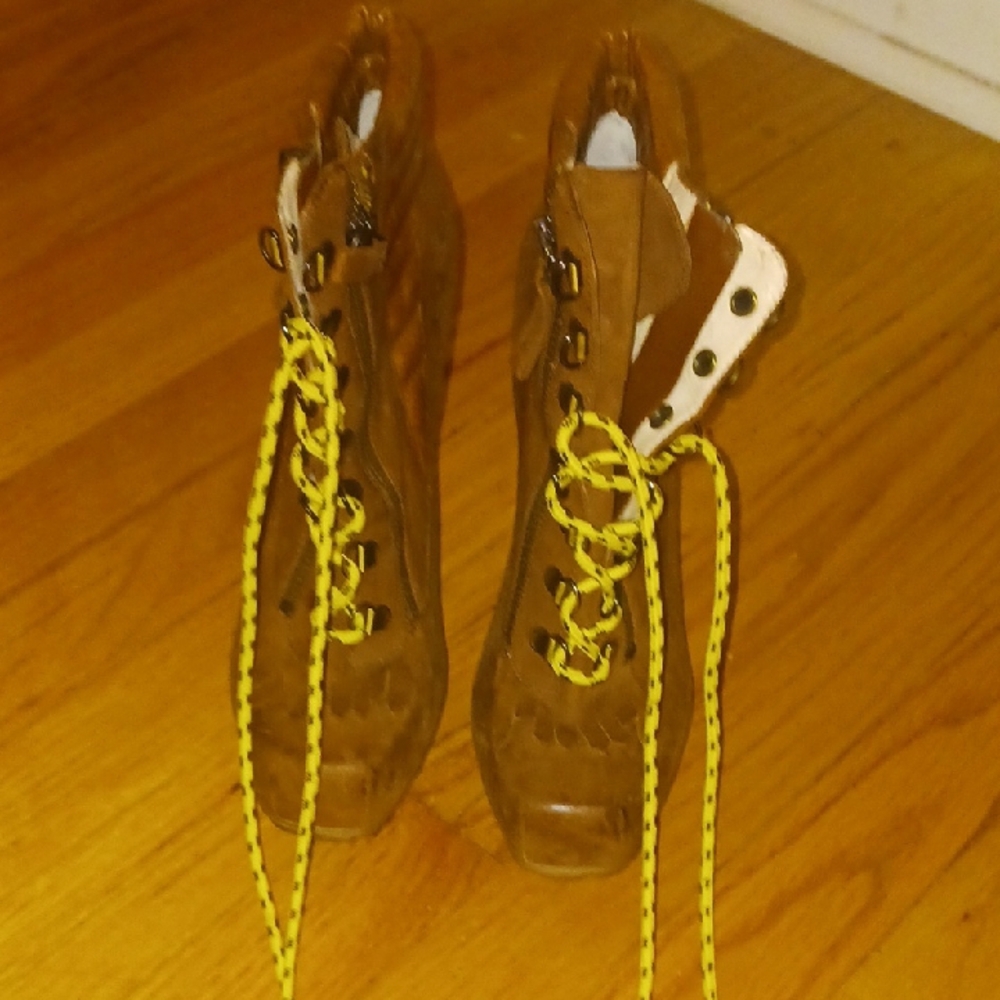 Boutique 9 Yellow and Brown Lace Up Boots